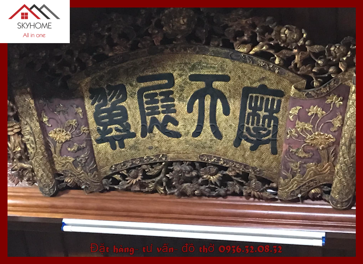 Hoành phi gỗ phòng thờ chữ Ma Thiên Triển Dực